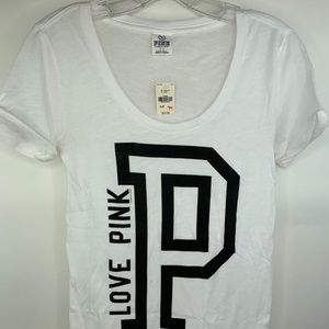 PINK Victorias Secret White Tee Shirt Cuffed
